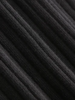 Contrast Trim Polo Long Knit Dress Black Dresses|Sweater Dresses