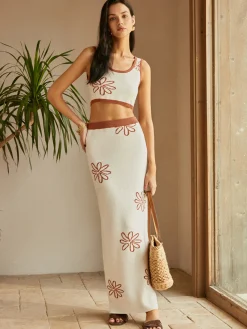 Contrast Trim Print Skirt Set Skirt Sets|Long Sleeve Sets