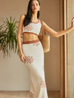 Contrast Trim Print Skirt Set Skirt Sets|Long Sleeve Sets