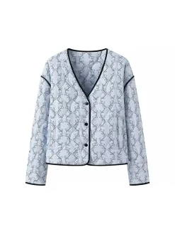 New Contrast Trim Printed Button Winter Coat Outerwear|Coats