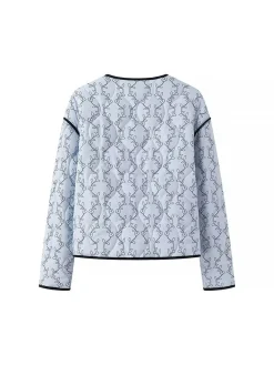 New Contrast Trim Printed Button Winter Coat Outerwear|Coats