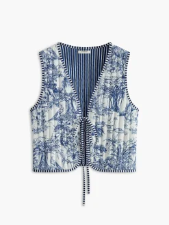 Clearance Contrast Trim Printed Tie Vest Outerwear|Vests