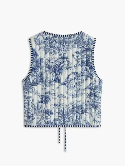 Clearance Contrast Trim Printed Tie Vest Outerwear|Vests