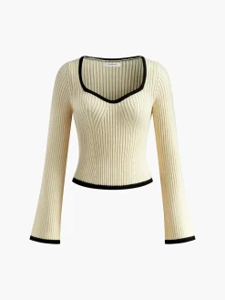 Hot Contrast Trim Ribbed Sweater Sweater Tops|Sweaters & Cardigans