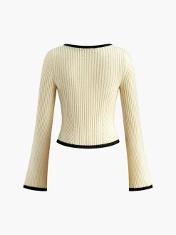 Hot Contrast Trim Ribbed Sweater Sweater Tops|Sweaters & Cardigans