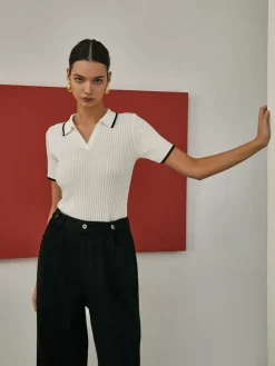 Best Contrast Trim Short Sleeve Knit Top Sweater Tops|Sweaters & Cardigans