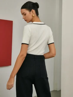 Best Contrast Trim Short Sleeve Knit Top Sweater Tops|Sweaters & Cardigans