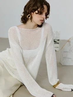 Outlet Contrast Trim Sim-Sheer Sweater Sweater Tops|Sweaters & Cardigans