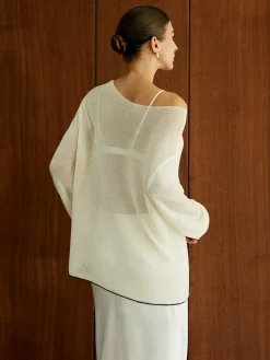 Outlet Contrast Trim Sim-Sheer Sweater Sweater Tops|Sweaters & Cardigans
