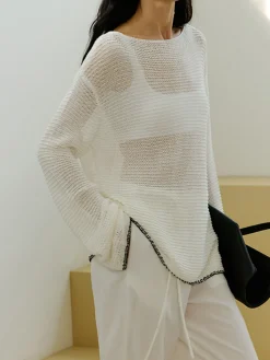 Outlet Contrast Trim Sim-Sheer Sweater Sweater Tops|Sweaters & Cardigans