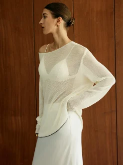 Outlet Contrast Trim Sim-Sheer Sweater Sweater Tops|Sweaters & Cardigans