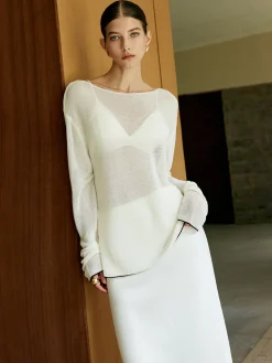 Outlet Contrast Trim Sim-Sheer Sweater Sweater Tops|Sweaters & Cardigans