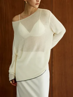 Outlet Contrast Trim Sim-Sheer Sweater Sweater Tops|Sweaters & Cardigans