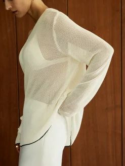 Outlet Contrast Trim Sim-Sheer Sweater Sweater Tops|Sweaters & Cardigans