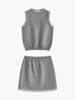 Clearance Contrast Trim Sleeveless Skirt Set Skirt Sets|Long Sleeve Sets