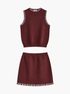 Clearance Contrast Trim Sleeveless Skirt Set Skirt Sets|Long Sleeve Sets