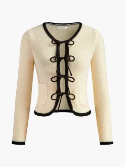 Sale Contrast Trim Slim Tie Knit Top Sweater Tops|Sweaters & Cardigans