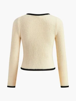 Sale Contrast Trim Slim Tie Knit Top Sweater Tops|Sweaters & Cardigans