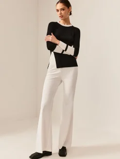 Discount Contrast Trim Slit Stretch Knit Top Sweater Tops|Sweaters & Cardigans