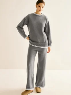 Clearance Contrast Trim Slit Warm Sweater Co-ords Knitwear|Matching Sets