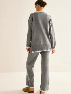 Clearance Contrast Trim Slit Warm Sweater Co-ords Knitwear|Matching Sets