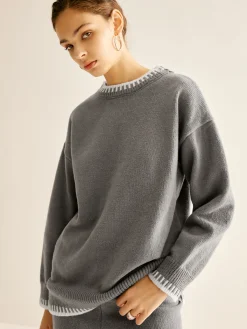 Clearance Contrast Trim Slit Warm Sweater Co-ords Knitwear|Matching Sets