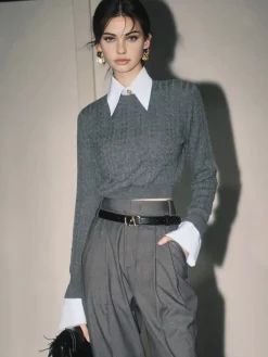 Hot Contrast Trim Soft Lapel Sweater Sweater Tops|Sweaters & Cardigans