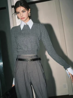 Hot Contrast Trim Soft Lapel Sweater Sweater Tops|Sweaters & Cardigans