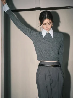 Hot Contrast Trim Soft Lapel Sweater Sweater Tops|Sweaters & Cardigans