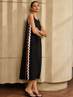 Outlet Contrast Trim Split Sleeveless Dress Black Dresses|Casual Dresses