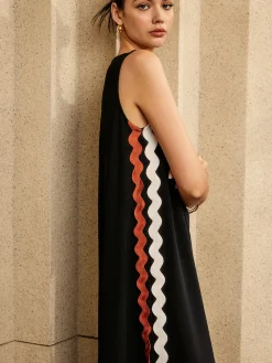 Outlet Contrast Trim Split Sleeveless Dress Black Dresses|Casual Dresses