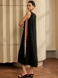 Outlet Contrast Trim Split Sleeveless Dress Black Dresses|Casual Dresses