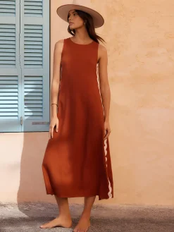 Outlet Contrast Trim Split Sleeveless Dress Black Dresses|Casual Dresses