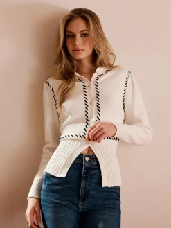 Hot Contrast Trim Split Slim Cardigan Cardigans|Sweaters & Cardigans