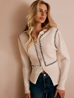 Hot Contrast Trim Split Slim Cardigan Cardigans|Sweaters & Cardigans