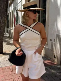 Discount Contrast Trim Strap Knit Top Tank Tops & Camis|Knitwear