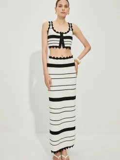 New Contrast Trim Stripe Knit Skirt Set Skirt Sets|Long Sleeve Sets