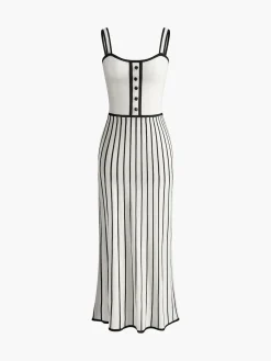 Sale Contrast Trim Stripe Sweater Dress White Dresses|Sweater Dresses