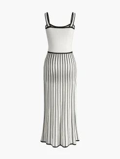 Sale Contrast Trim Stripe Sweater Dress White Dresses|Sweater Dresses