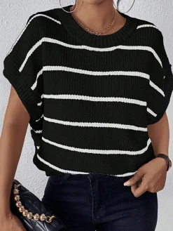Discount Contrast Trim Stripe Sweater Vest Sweater Vests|Sweaters & Cardigans