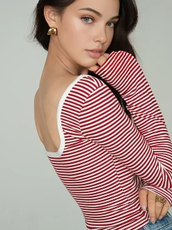 Best Contrast Trim Striped Jersey T-Shirt T-shirts|Tops