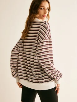 Online Contrast Trim Striped Polo Sweatshirt Sweatshirts & Hoodies|Tops