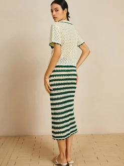 Outlet Contrast Trim Striped Skirt Set Sweater Tops|Skirts