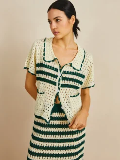 Outlet Contrast Trim Striped Skirt Set Sweater Tops|Skirts
