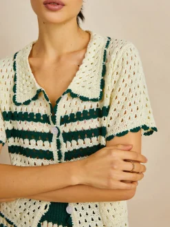 Outlet Contrast Trim Striped Skirt Set Sweater Tops|Skirts