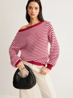 Contrast Trim Striped Swaeter Sweater Tops|Sweaters & Cardigans
