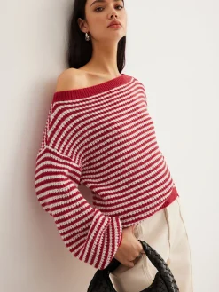 Contrast Trim Striped Swaeter Sweater Tops|Sweaters & Cardigans