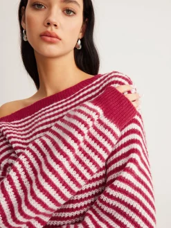 Contrast Trim Striped Swaeter Sweater Tops|Sweaters & Cardigans