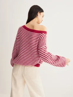 Contrast Trim Striped Swaeter Sweater Tops|Sweaters & Cardigans