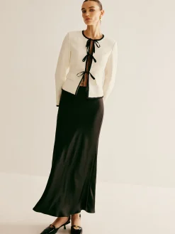 Contrast Trim Tie Front Blazer Outerwear|Blazers